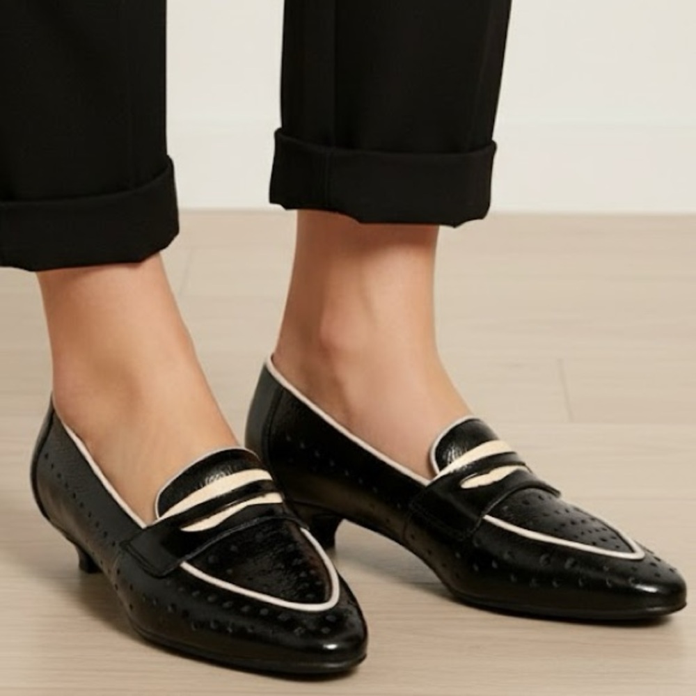 NEW VINTAGE SALLY ANGEL Penny Loafer kitten heels OXFORDS SPATS RETRO ROCKABILLY